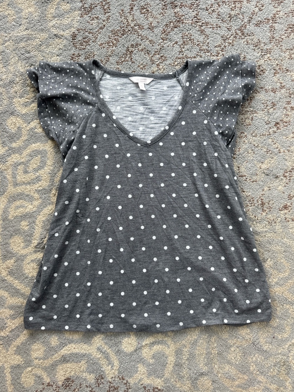 LC Lauren Conrad Flutter Sleeve Polka Dot Top Gray White XL